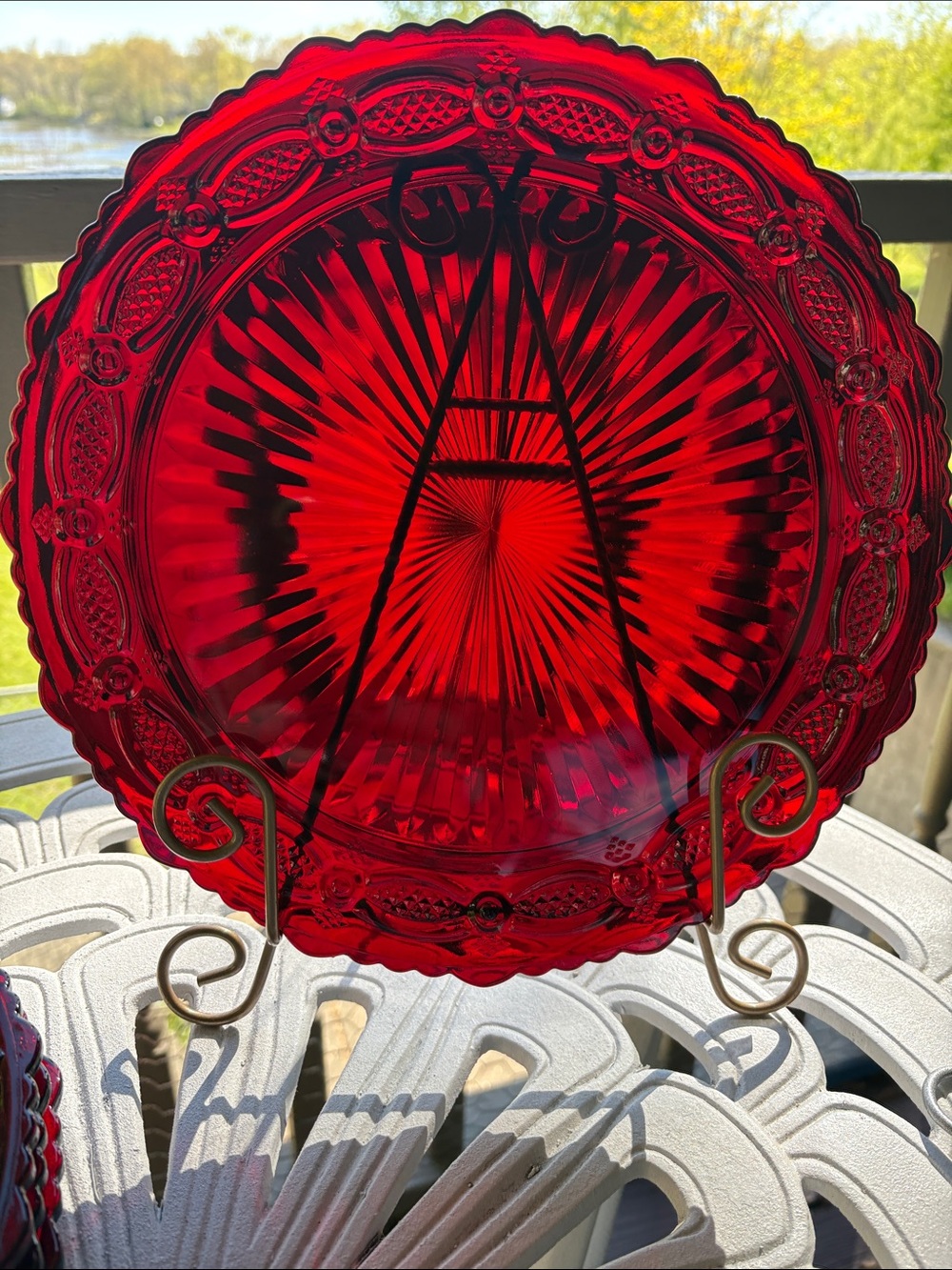 Avon  Vintage Cape Cod Ruby Red Pressed Glass Dinner Plates 4 available.